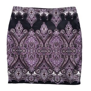International Concepts Pencil Skirt Women's Size 4P 30 Inch Black Purple Paisley
